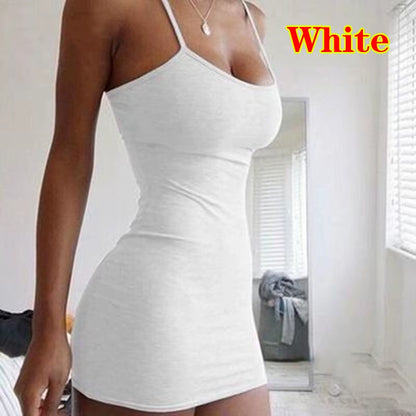 Stretch Sexy Women Strap Dress Slim Fit Bodycon Party Vestido Mini Solid Sling Dreses Summer Fashion Sheath Club Spaghetti Strap
