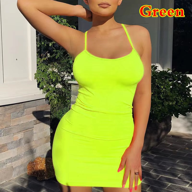 Stretch Sexy Women Strap Dress Slim Fit Bodycon Party Vestido Mini Solid Sling Dreses Summer Fashion Sheath Club Spaghetti Strap